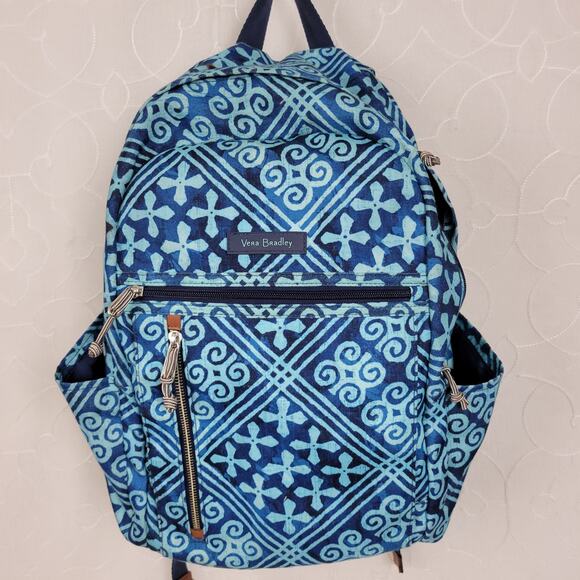 Vera Bradley Lighten Up Grand Cuban Tiles Womens Backpack Blue Laptop Bag - Picture 12 of 14